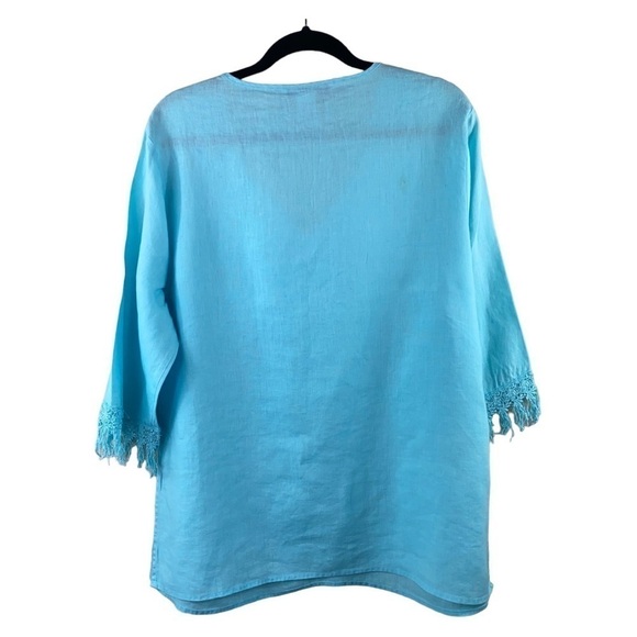 Lily Stanhope Ocean‎ Blue 100% Linen Lace Beads Beachy Blouse Tunic Cover-Up - Picture 2 of 6